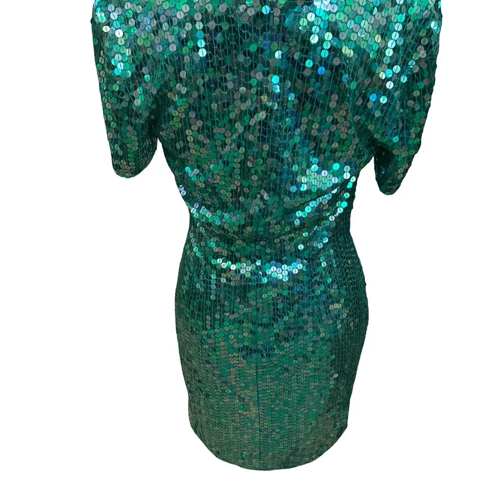 Vintage Niteline Blue Mid length Sequin Beads Della Roufogali Dress Size 8 - Picture 3 of 9